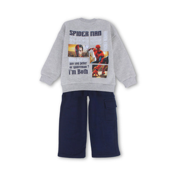 Boys Cotton Long-Sleeved Pajama Set with Spider-Man Print