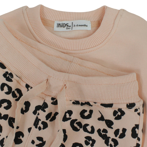 Girls Cotton Long-Sleeved Pajama Set – Salmon with "LOVE" Print
