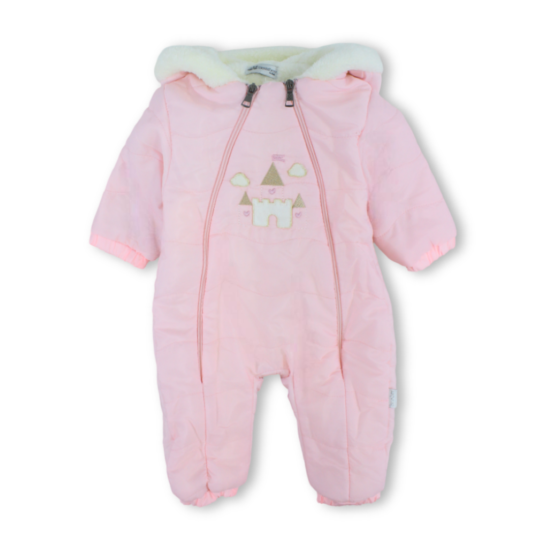 Baby Girls Padded Long-sleeved Baby Footie With Castle Embroidery