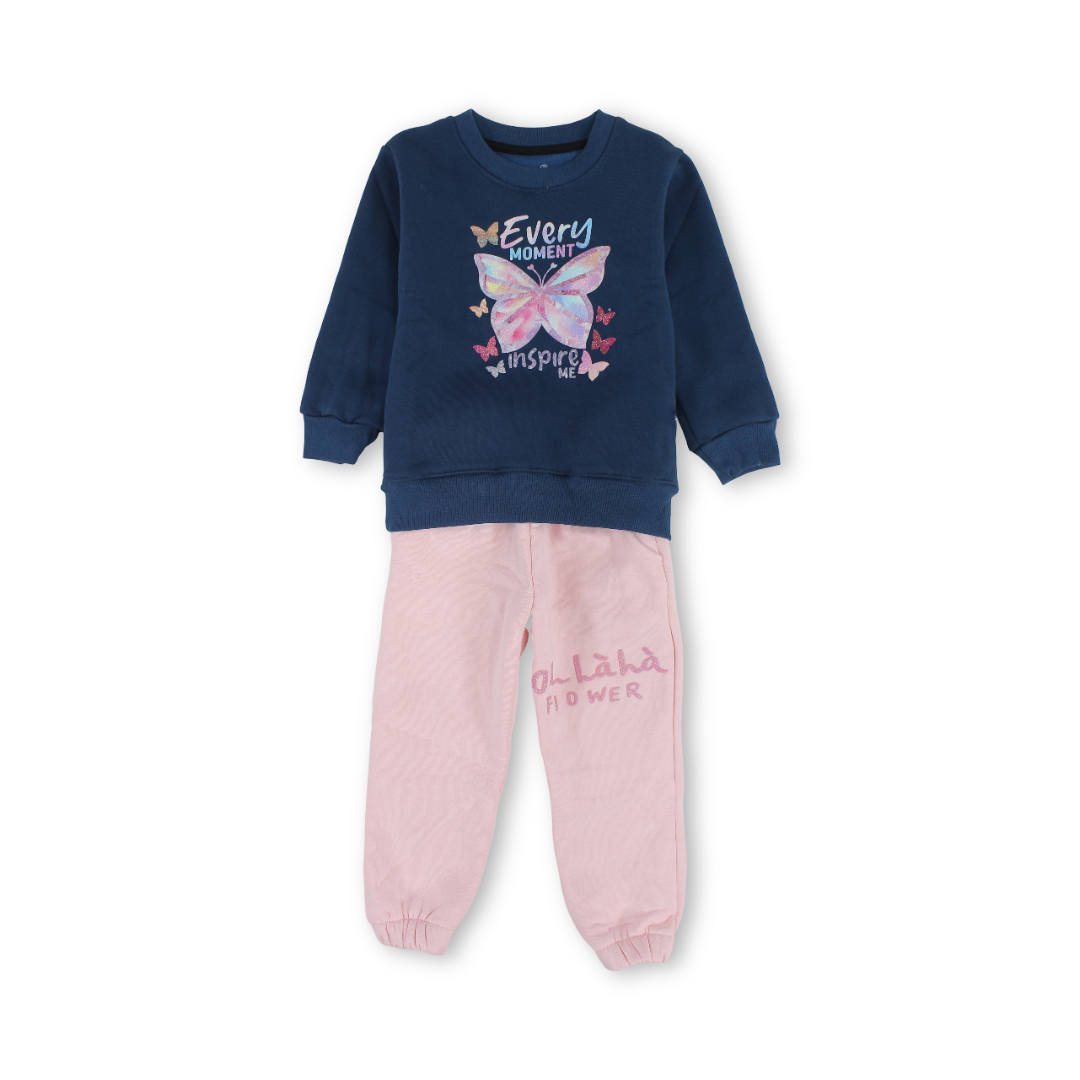 Girls Cotton Long-Sleeved Pajama – Butterfly Print