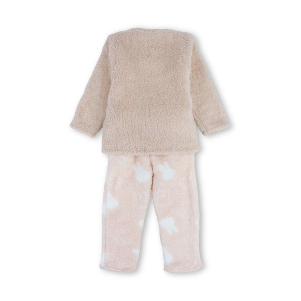 Girls Fleece Long-Sleeved Pajama – Salmon with Rabbit Print
