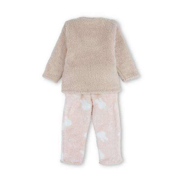 Girls Fleece Long-Sleeved Pajama – Salmon with Rabbit Print
