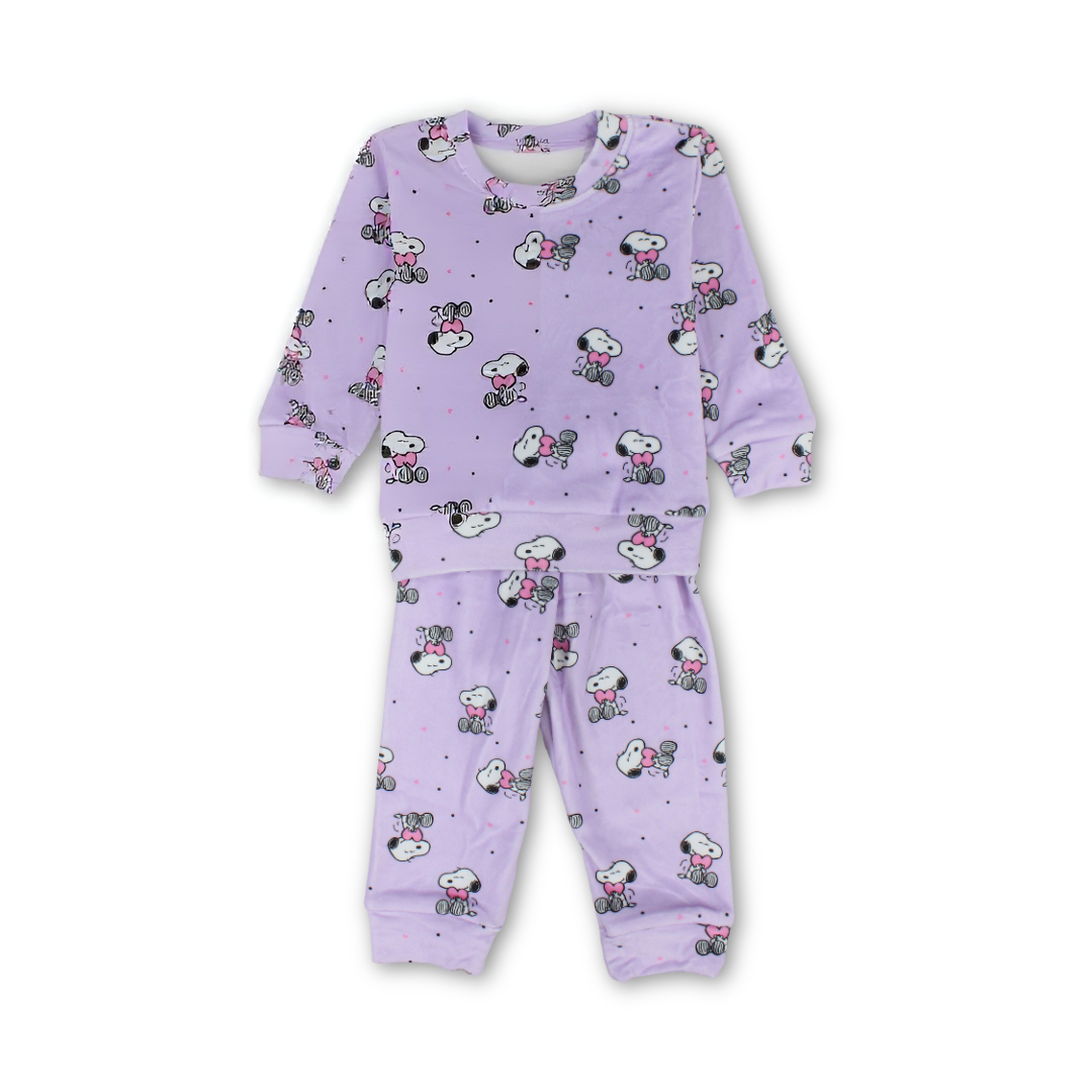 Baby Girls Long-Sleeved Pajama – Purple with Snobby Print