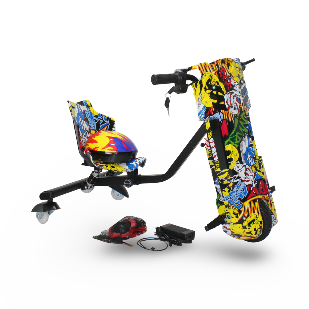 Kids Drift Car – Yellow With Skulls Print