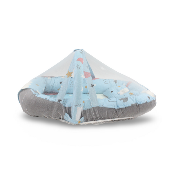 Baby Nest – Baby Blue & Grey with Stars Print