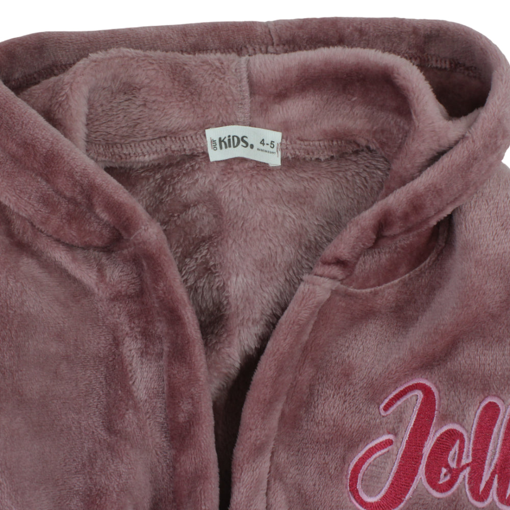 Girls Velvet Hooded Plush Robe – Dusty Pink