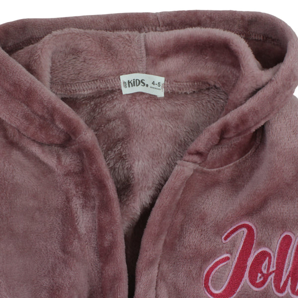 Girls Velvet Hooded Plush Robe – Dusty Pink