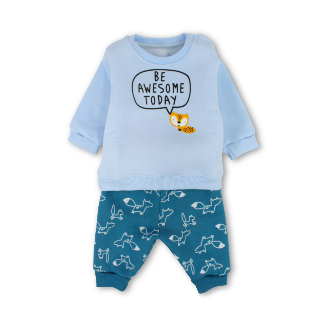 Baby Boys Long-Sleeved Pajama – Baby Blue with "Be Awesome Today" Print