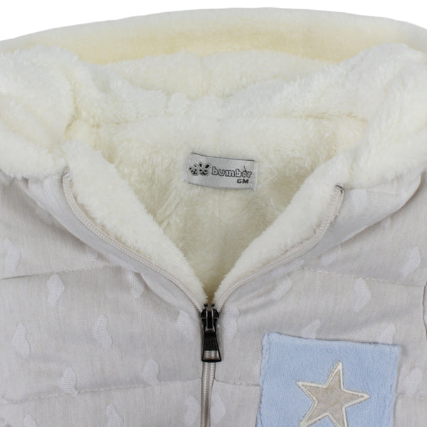Baby Girls Cotton Baby Footie – Beige & Baby Blue with Star Detail