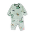 Baby Girls Fleece Long-Sleeved Pajama – Mint with Lucky Dino Print