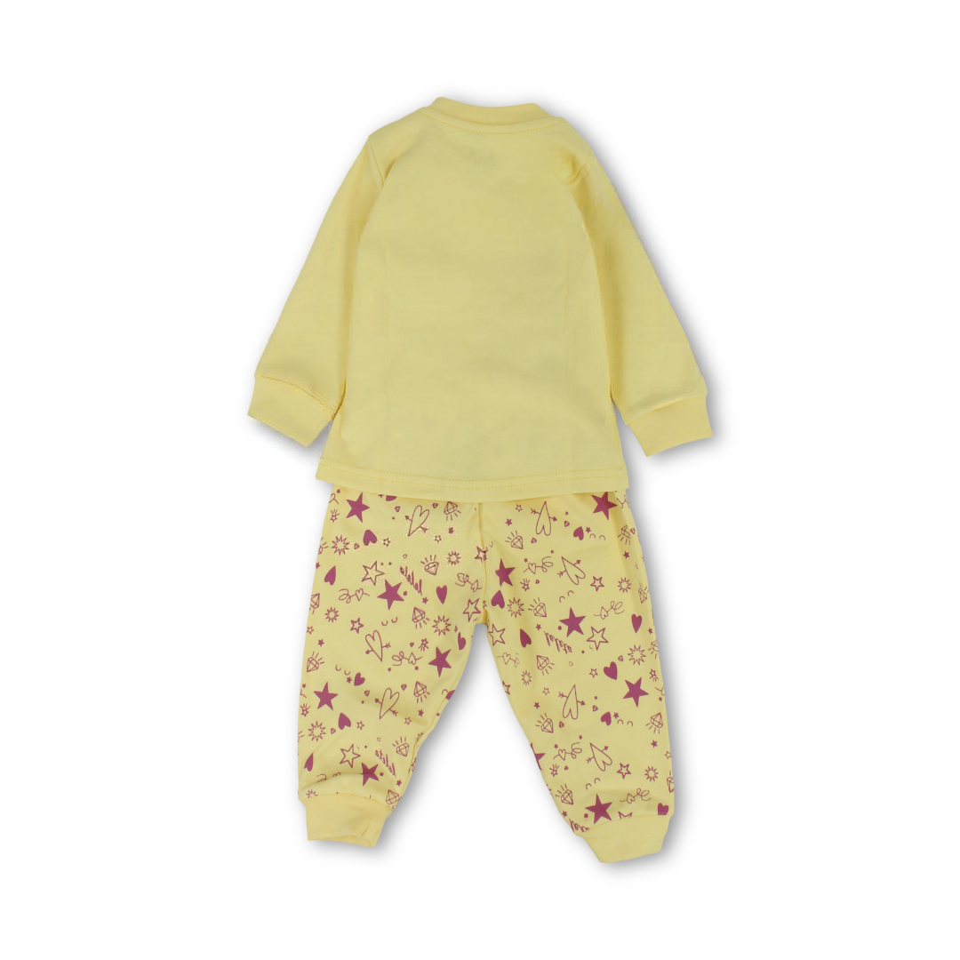 Baby Girls Long-Sleeved Pajama – Mint & Yellow with "Make Your Own Magic" Print