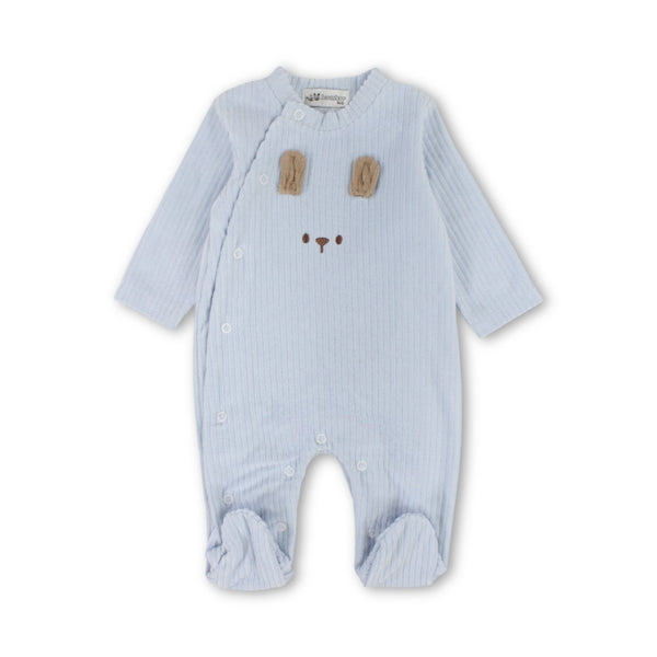 Baby Boys Cotton Ribbed Baby Footie with Bear Face Detail