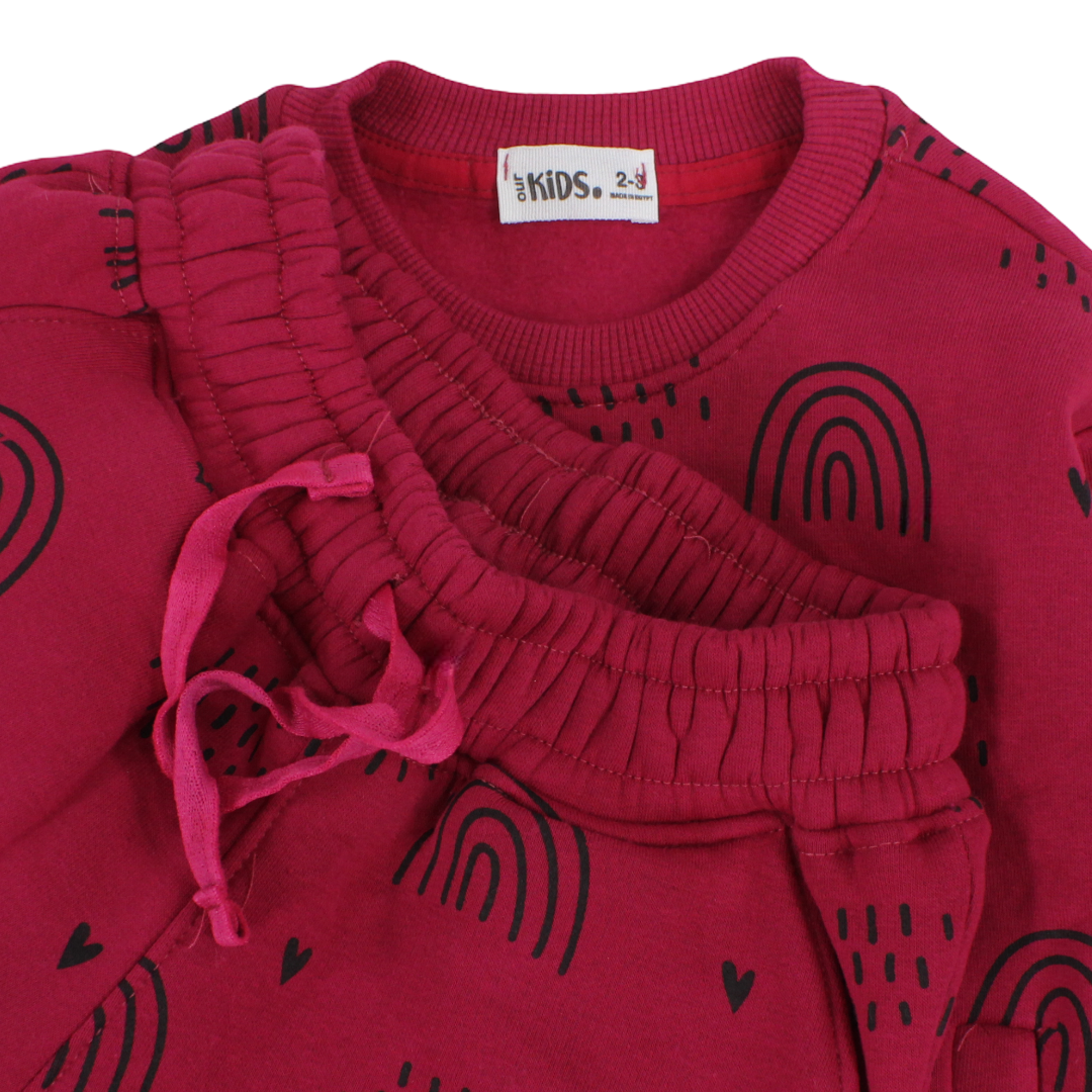 Girls Long-Sleeved Pajama – Fuchsia with "Little Dreamer" Print
