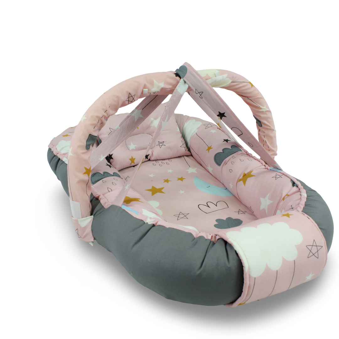 Baby Nest – Pink & Grey with Stars Print