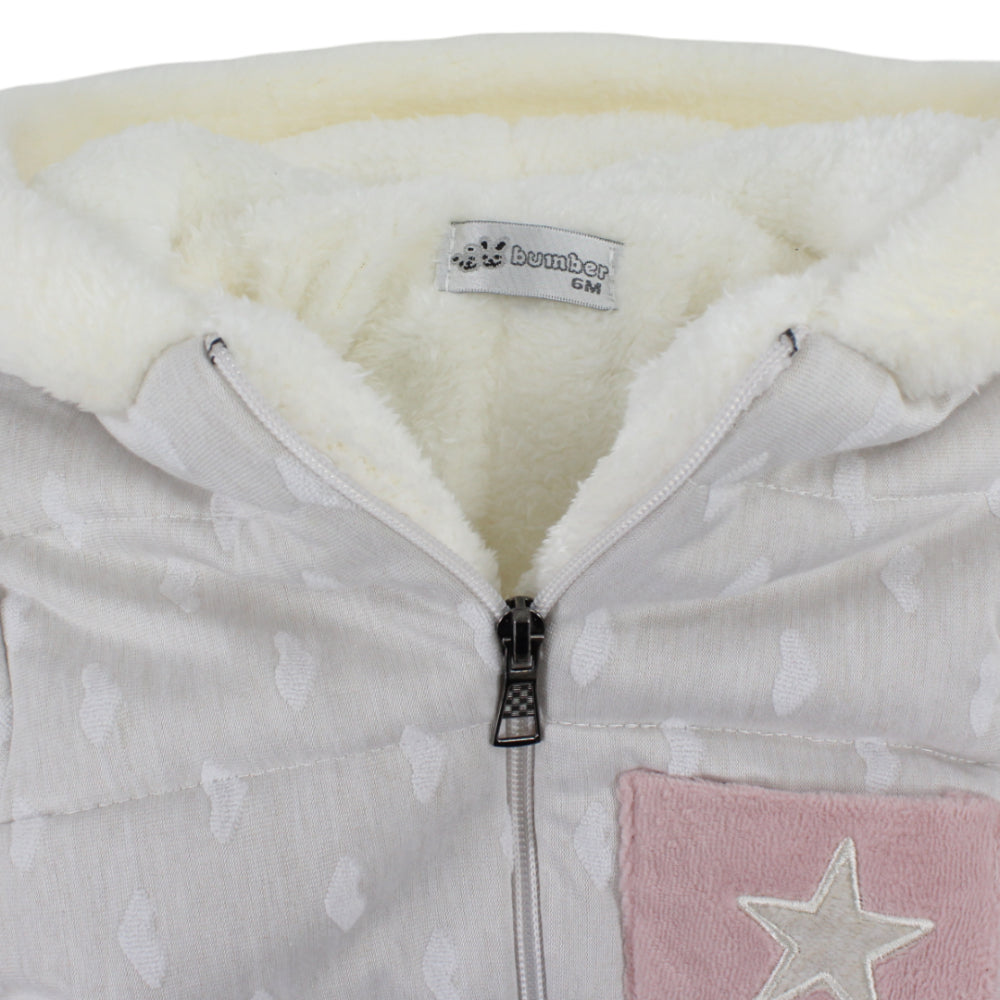 Baby Girls Cotton Baby Footie – Beige & Pink with Star Detail