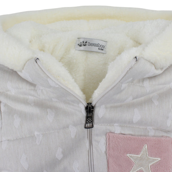 Baby Girls Cotton Baby Footie – Beige & Pink with Star Detail
