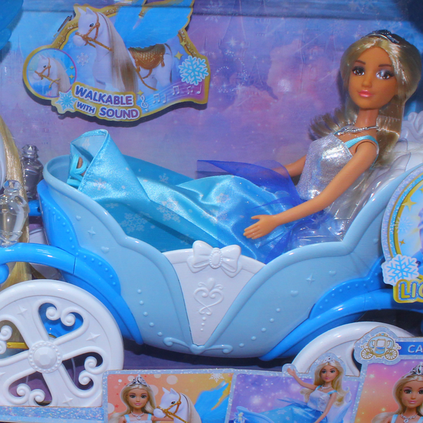 Anlily Princess Carriage Doll & Horse Set – Blue