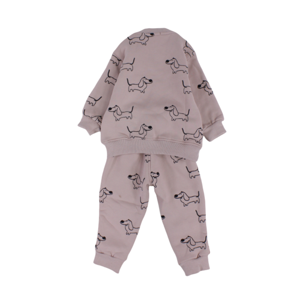 Baby Boys Long-Sleeved Pajama Set – Dusty Pink with Dogs Print