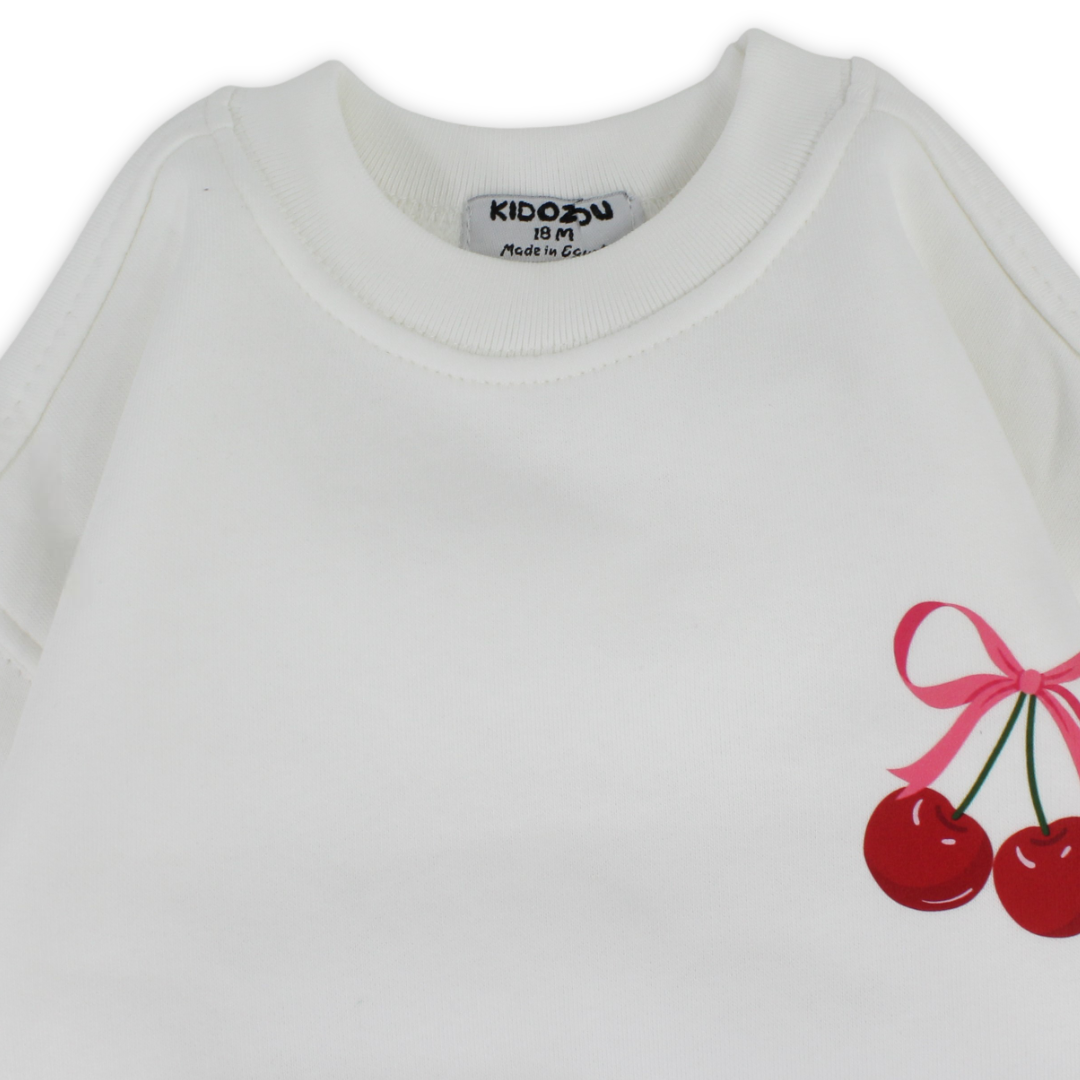 Baby Girls Sweatshirt – Off-White with Cherry Print
