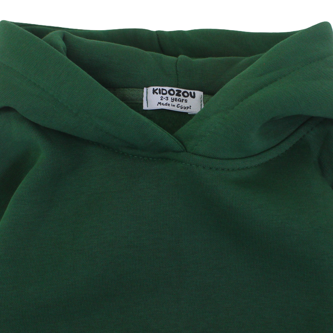 Baby Boys Hoodie – Olive with BEAR POCKET Detail