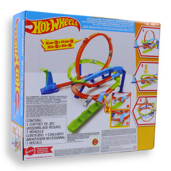 Mattel Hot Wheels Action Loop Cyclone Challenge Track Set With 1:64 Scale Toy Car, Easy Storage