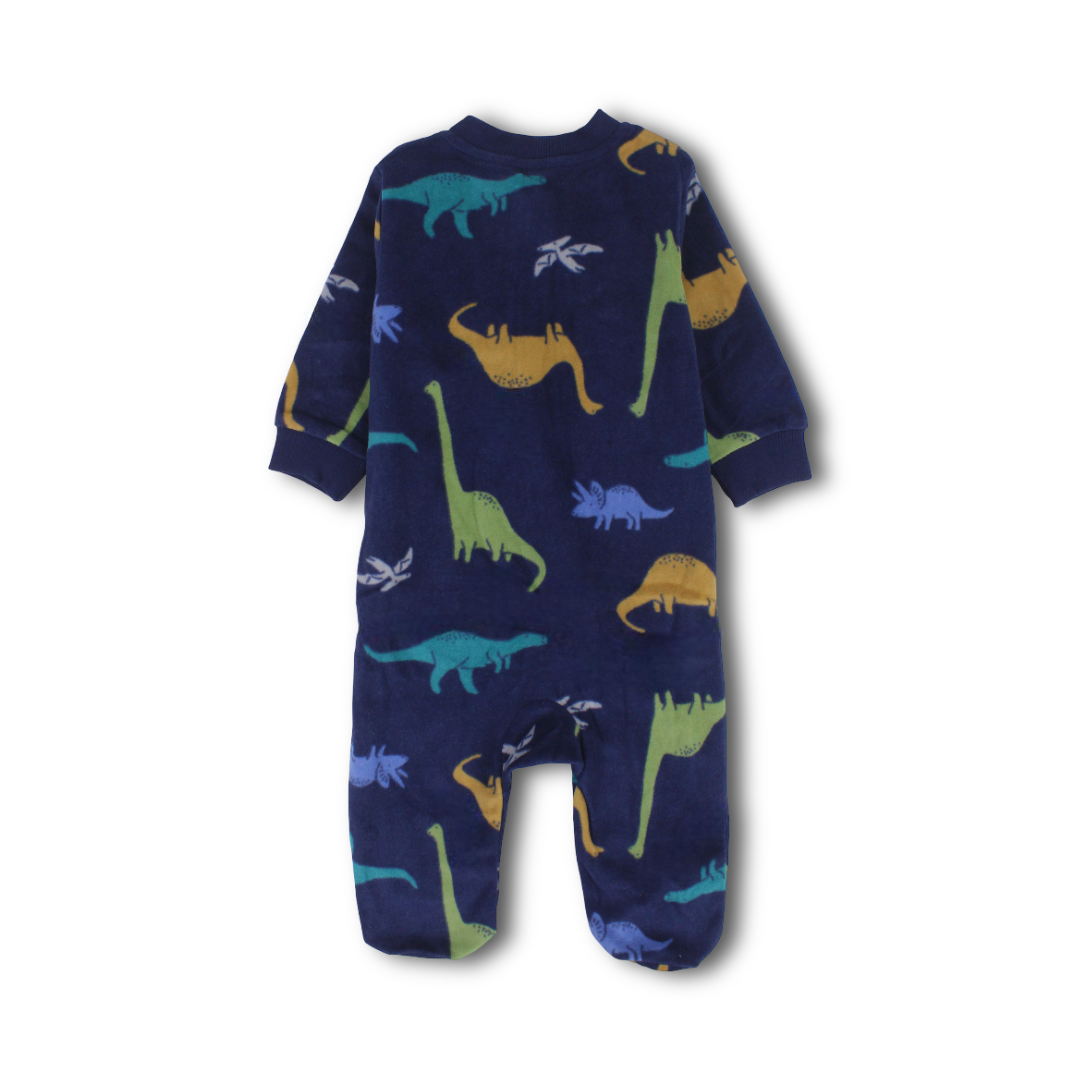Baby Boys Long-Sleeved Baby Footie – Navy with Green Dragon Print