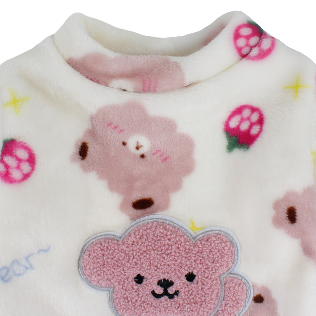 Baby Girls Long-Sleeved Baby Footie – Off-White with Bear Print