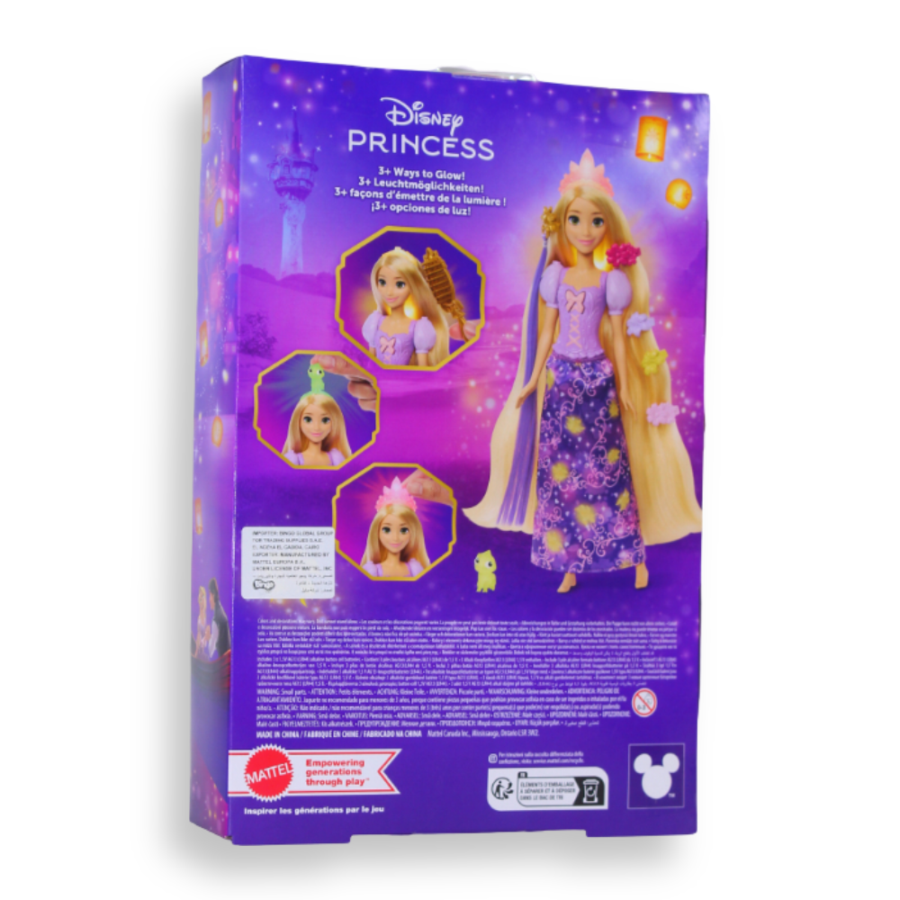 Mattel Disney Princess Light-Up Hair Rapunzel Fashion Doll W/ 5 Ways To Glow, Pascal Figure & 7 Accessories