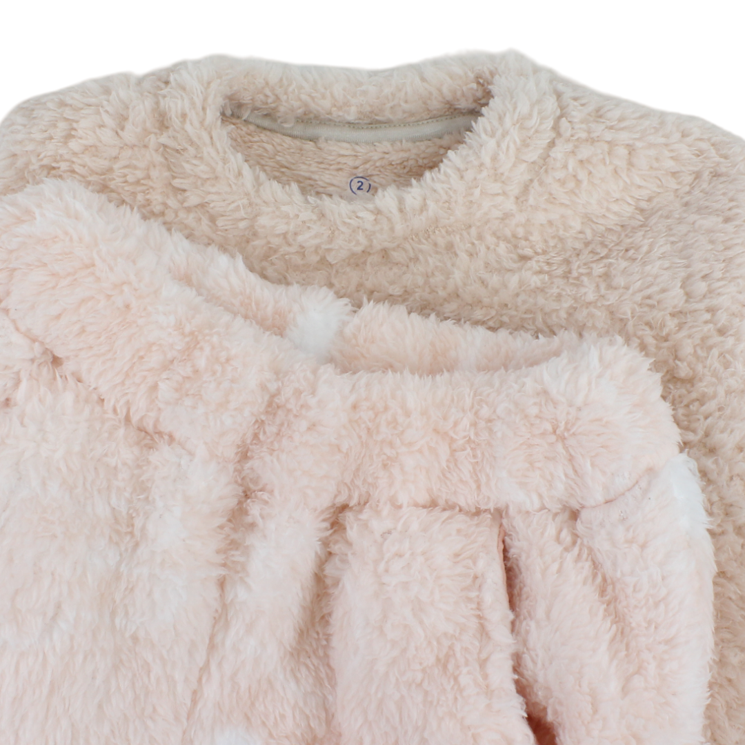 Girls Fleece Long-Sleeved Pajama – Salmon with Rabbit Print