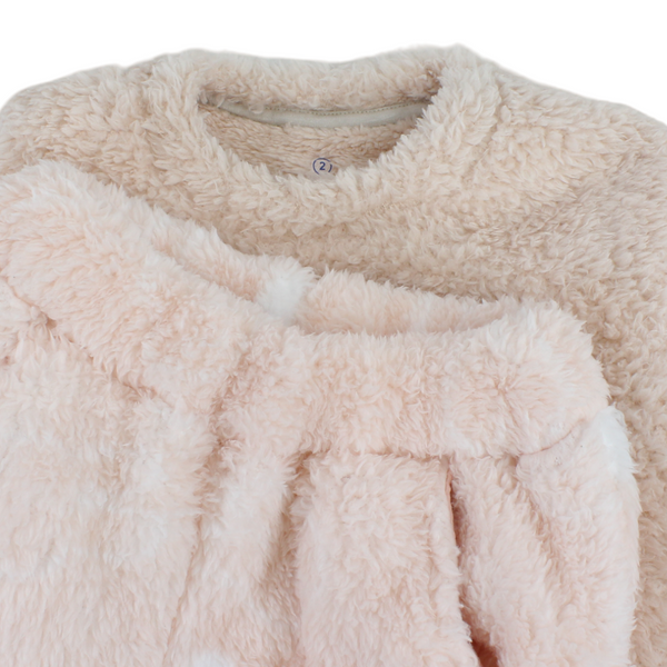 Girls Fleece Long-Sleeved Pajama – Salmon with Rabbit Print