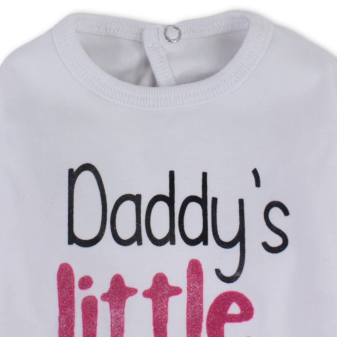 Baby Girls Long-Sleeved Baby Footie – White with "Daddy's Little Girl" Print