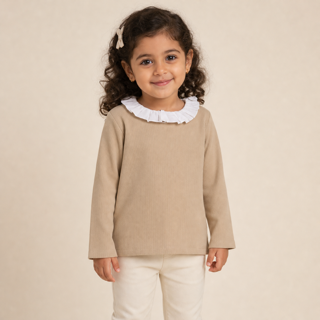 Baby Girls Long-sleeved Blouse – Camel & Pink