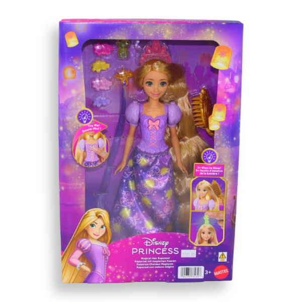 Mattel Disney Princess Light-Up Hair Rapunzel Fashion Doll W/ 5 Ways To Glow, Pascal Figure & 7 Accessories