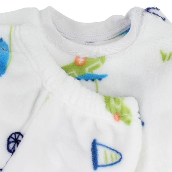 Baby Boys Long-Sleeved Pajama – White with Dino Bike Print
