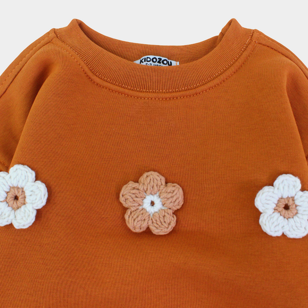 Baby Girls Sweatshirt – Brown with FLOWERS Print