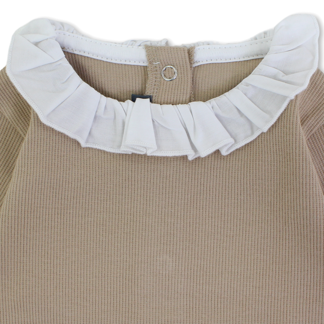 Baby Girls Long-sleeved Blouse – Camel & Pink
