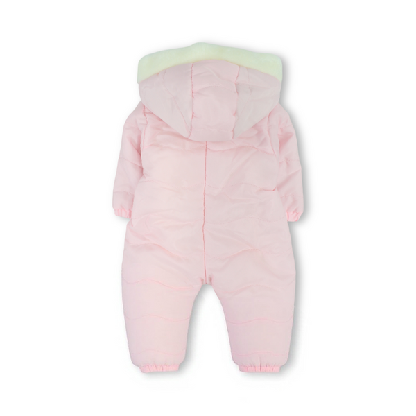 Baby Girls Padded Waterproof Long-sleeved Baby Footie – Pink With Bunny Face Embroidery