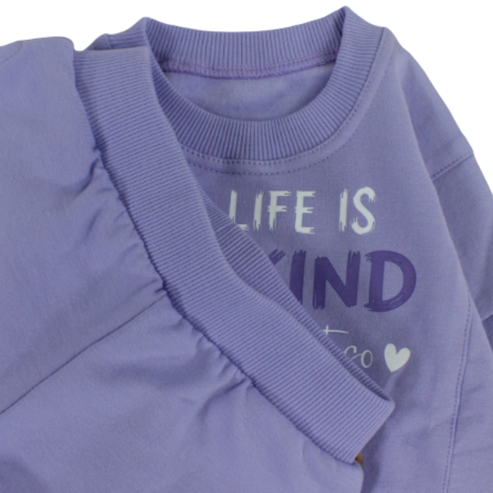 Girls Long-Sleeved Pajama Set with "Life Is Kind" Print