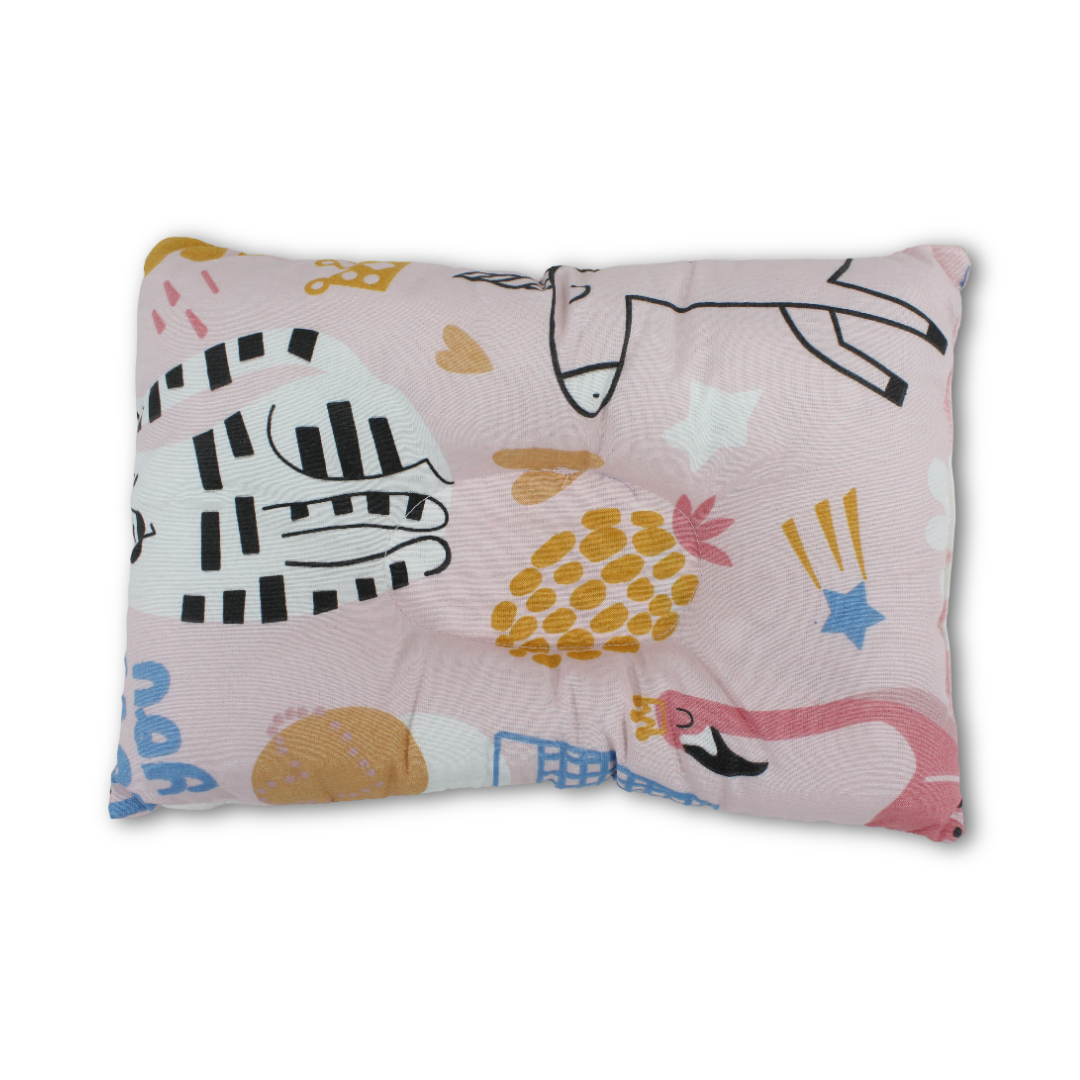 Baby Small Pillow – Pink with Dots, Hearts & Flamingo Print