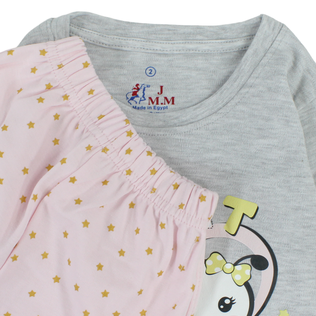 Girls Long-Sleeved Pajama – Grey with Sweet Bee Print