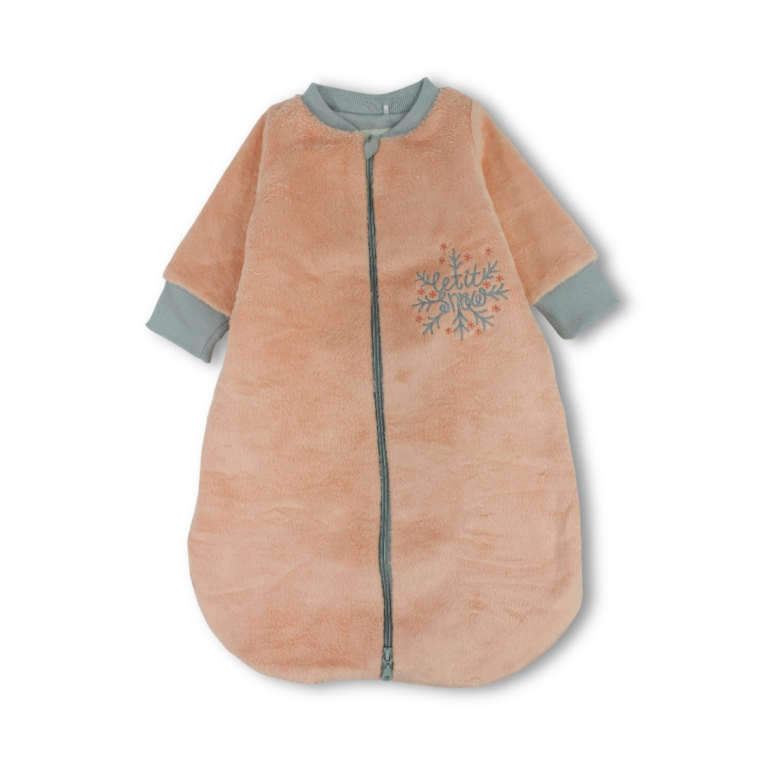 Baby Girls Sleeping Bag – Salmon with Snow Print
