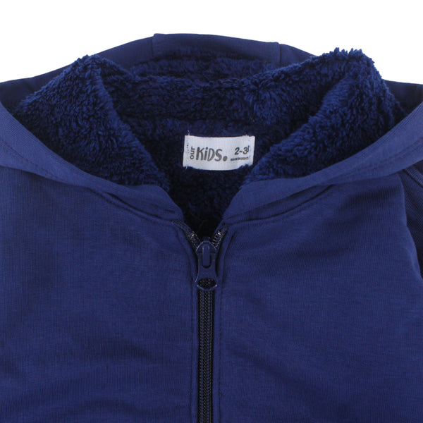 Unisex Cotton Fur-Lined Zip-Up Hoodie – Navy