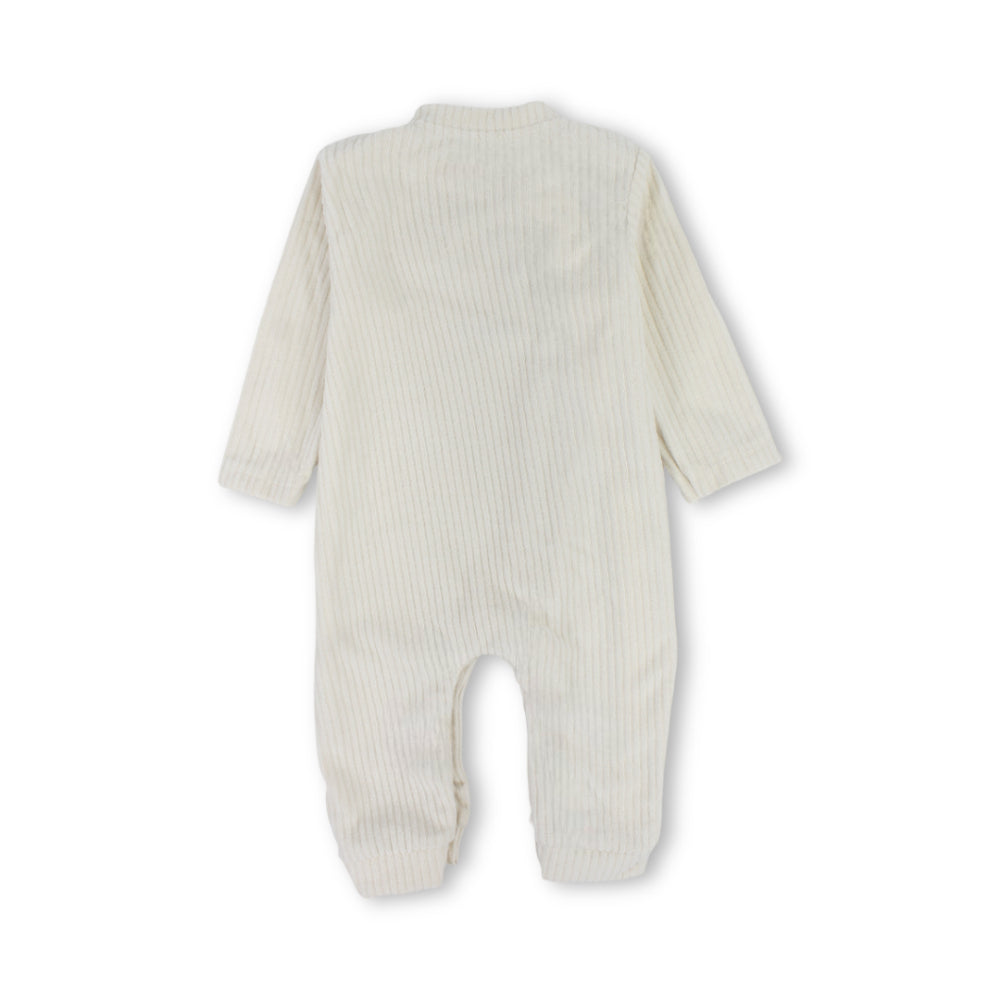 Baby Boys Cotton Ribbed Baby Footie with Bear Face Detail