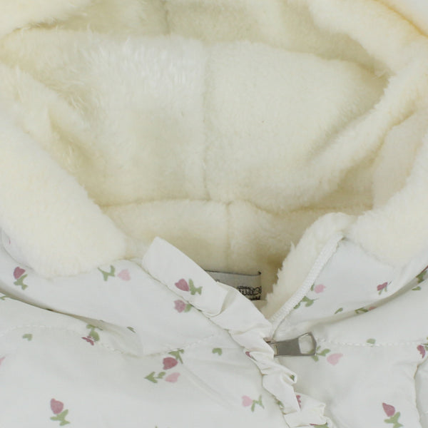 Baby Girls Padded Waterproof Hooded Baby Footie – Off-White with Dusty Pink Floral Print
