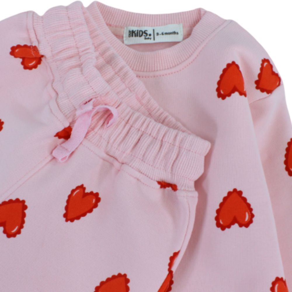 Baby Girls Long-Sleeved Pajama Set – Pink with Hearts Print
