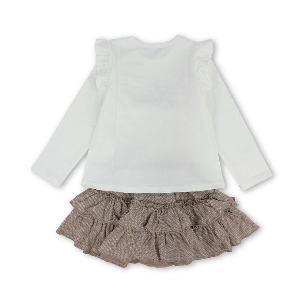 Girls Cotton Outfit Set – Beige