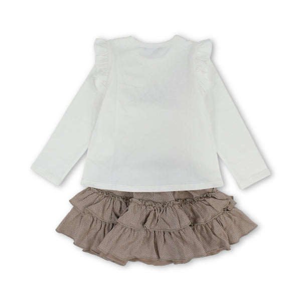 Girls Cotton Outfit Set – Beige