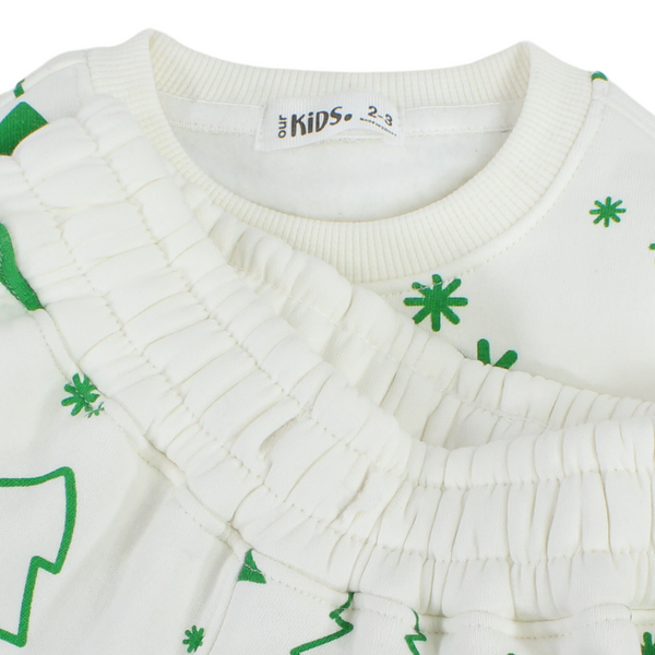 Boys Long-Sleeved Pajama – Off-White with "Winter Fun" Print