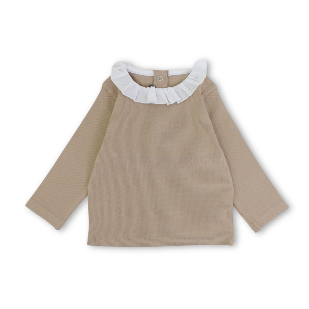 Baby Girls Long-sleeved Blouse – Camel & Pink