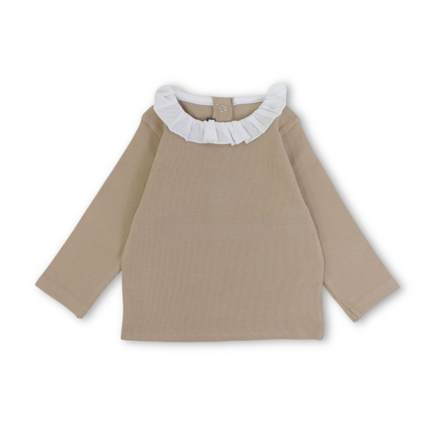 Baby Girls Long-sleeved Blouse – Camel & Pink